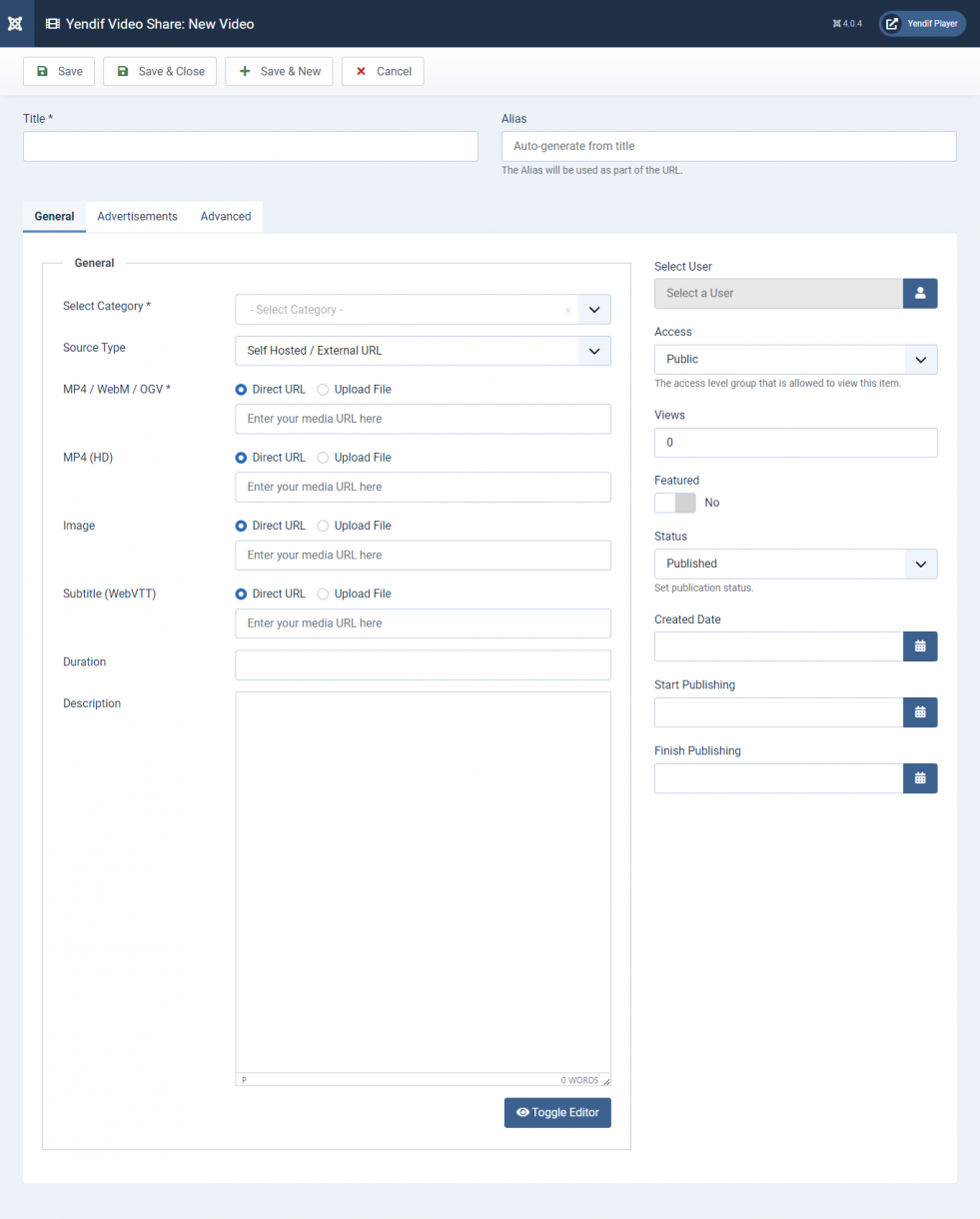 Video General Settings