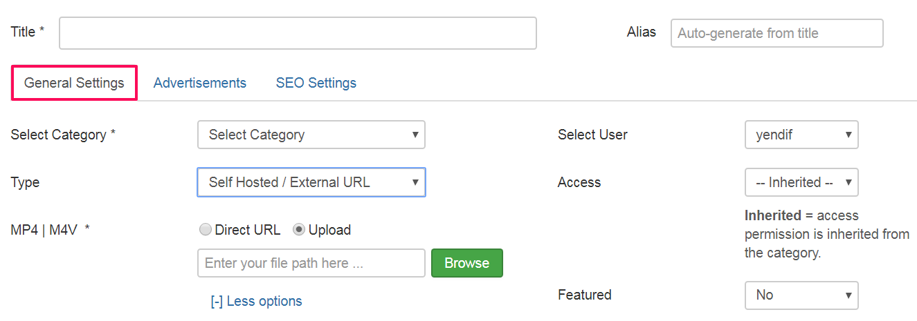 Video General Settings