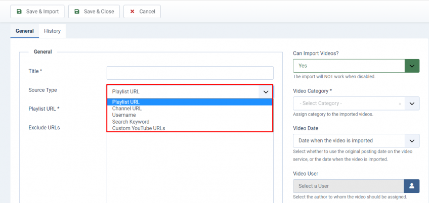 Youtube Import Source